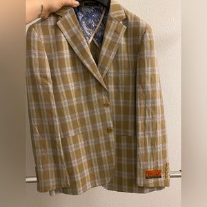 NWT Mens Enzo Suit Jacket Tan and Blue 40S
